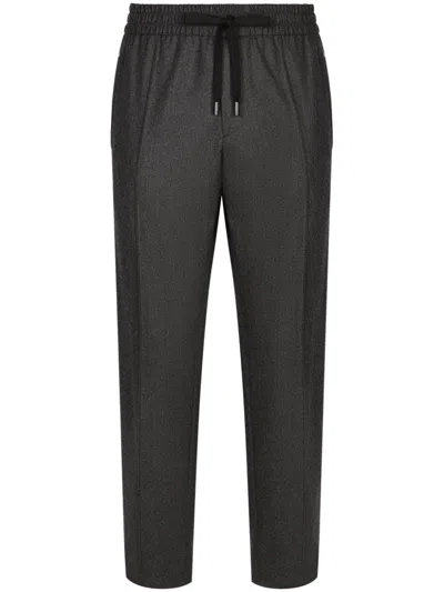 Dolce & Gabbana Drawstring-waist Tapered Trousers In Iron Grey