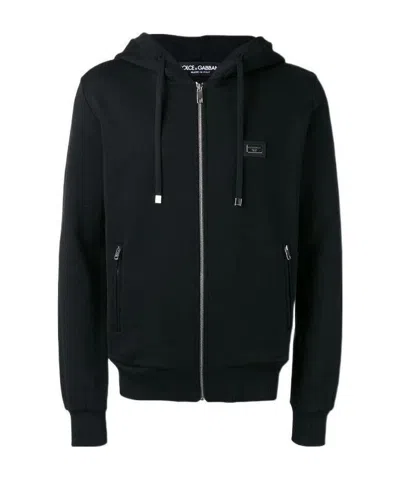 Dolce & Gabbana Drawstring Zip Hoodie In Black