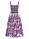 Dolce & Gabbana Women Cotton Midi Dress With Maiolica Print In Purple