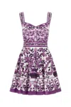 Dolce & Gabbana Long Poplin Dress With Majolica Print In Purple