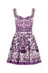 Dolce & Gabbana Long Poplin Dress With Majolica Print In Purple
