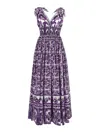 Dolce & Gabbana Smocked V-neck Maxi Dress With Tie Straps In Animal Print