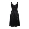 Dolce & Gabbana Lace Trim Satin Dress With Spaghetti Straps In Black