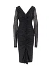 Dolce & Gabbana Polka Dots Tulle Draped Midi Dress In Black