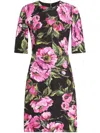 Dolce & Gabbana Black Floral Cotton Dress With Peonies In Black  