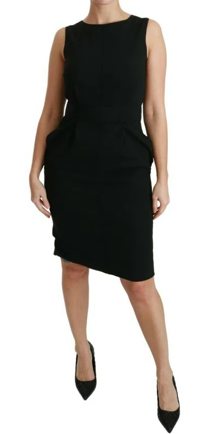 Pre-owned Dolce & Gabbana Dress Black Sheath Stretch Formal It48 /us12/xl Rrp $1600