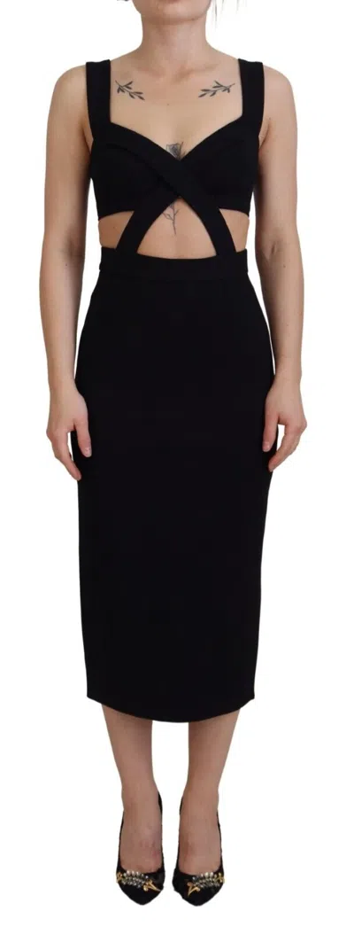 Pre-owned Dolce & Gabbana Dress Black Viscose Bodycon Sheath Midi It40/us6/s Rrp 2630usd
