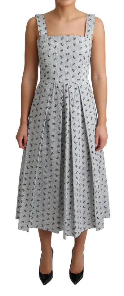 Pre-owned Dolce & Gabbana Dress Blue White Floral Cotton A-line It40 / Us6 / S Rrp $1400