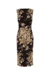 Dolce & Gabbana Rose Cretonne Charmeuse Sleeveless Midi Dress In Brown