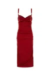 Dolce & Gabbana Women Red Dress With Bustier Design And Ruffled Details In Fabric Woman In Burgundy
