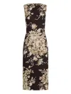 Dolce & Gabbana Rose Cretonne Charmeuse Sleeveless Midi Dress In Black