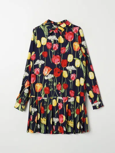 Dolce & Gabbana Kids Navy Tulips Printed Dress In Multicolor