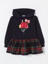 Dolce & Gabbana Blue Dress For Girl With Tulip And Logo In Orange