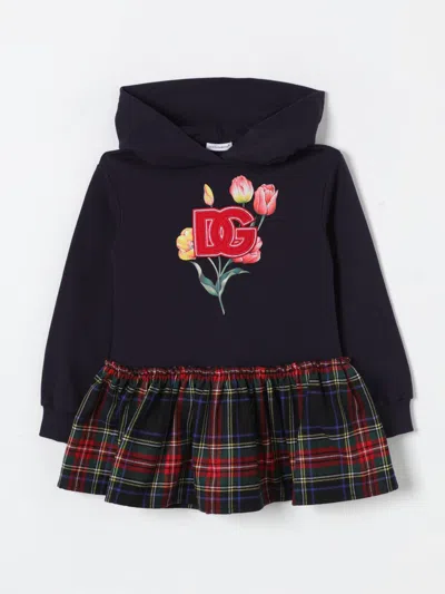 Dolce & Gabbana Kids' Tartan Jersey And Wool-blend Dress In Multicolor