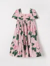 Dolce & Gabbana Floral Cotton Poplin Dress In Pink