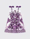 Dolce & Gabbana Girl's Majolica-print Sleeveless Poplin Dress In Purple
