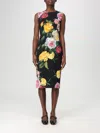 Dolce & Gabbana Longuette Dress With Floral Print Dresses Multicolor In Black