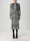 Dolce & Gabbana Satin Calf-length Shirt Dress With Pussy-bow And Leopard Print In Black
