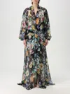 Dolce & Gabbana Long Black Silk Dress With Floral Pattern Women In Multicolor