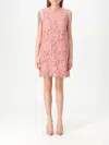Dolce & Gabbana Floral Lace Overlay Dress With Scalloped Hem In Pink