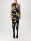 Dolce & Gabbana Elegant Black Dress In Polyamide With Floral Pattern For Cocktails And Evenings In Pink