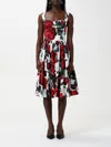 Dolce & Gabbana Women Midi Dress With Red Roses On A White Background In Pink
