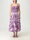 Dolce & Gabbana Women Violet Long Dress With Sweetheart Neckline And All-over Geometric Print In Cot In Purple