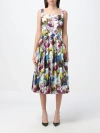 Dolce & Gabbana Midi Multicolor Dress With All-over Floreal Print And Flared Skirt In Cotton Woman In White