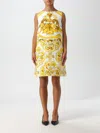 Dolce & Gabbana Short Majolica-print Brocade Dress In Gelb