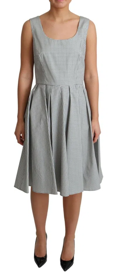 Pre-owned Dolce & Gabbana Dress Gray Polka Dotted Cotton A-line It44 / Us10 / L Rrp $1400