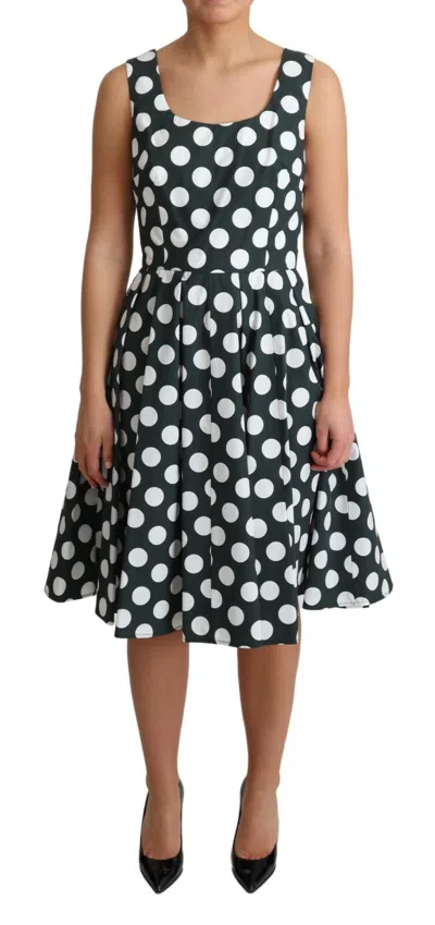 Pre-owned Dolce & Gabbana Dress Green Polka Dotted Cotton A-line It42 / Us8 / M Rrp $1400