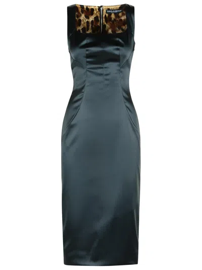 Dolce & Gabbana Acetate Blend Dress With Leopard Print Detail In Multi