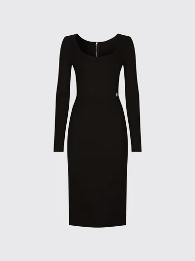 Dolce & Gabbana Dress In Milano Stitch With Applied Dg Monogram In Black