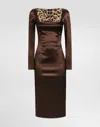Dolce & Gabbana Dress In Stretch Satin In Brown