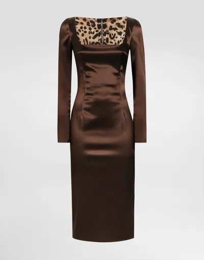 Dolce & Gabbana Dress In Stretch Satin In Brown