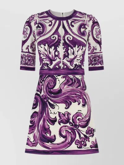DOLCE & GABBANA DRESS 'MAIOLICA' 3/4 SLEEVES ORNATE PATTERN