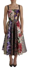 Dolce & Gabbana Dress Midi Patchwork Floral Jaquard Women's Silk In Multi