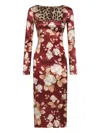 Dolce & Gabbana Floral Pattern Knee-length Dress With Long Sleeves In Multi