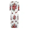 Dolce & Gabbana Mazzo Di Fiori Midi Dress Long Sleeves In Neutral