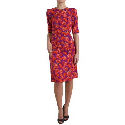 Pre-owned Dolce & Gabbana Dress Multicolor Floral Poppy Print Sheath It38/us4/xs 2780usd