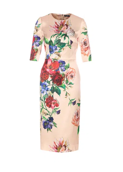 Dolce & Gabbana Midi Dress With Floral Print In Multi