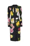Dolce & Gabbana Calf-length Cady Shirt Dress With Peony And Rose Print In Peonies Roses Fdo Black