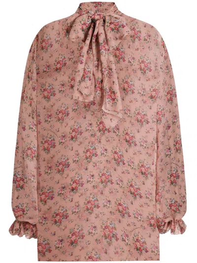 Dolce & Gabbana Small Flower Bouquets-print Chiffon Top In Neutral