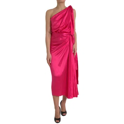 Pre-owned Dolce & Gabbana Dress Pink Fitted Cut One Shoulder Midi It44/us10/l Rrp 2780usd