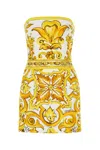 Dolce & Gabbana Short Dress With Corset Bodice In Majolica-print Brocade In Printed