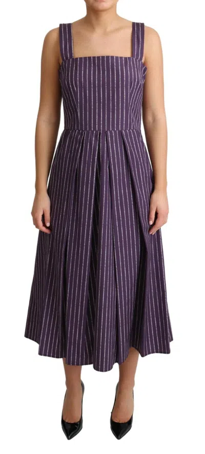 Pre-owned Dolce & Gabbana Dress Purple Striped Cotton A-line Stretch It42/us8/ M Rrp $1400
