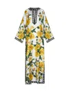Dolce & Gabbana Long Printed Silk Kaftano Dress In Rose Gialle Fdo Bco