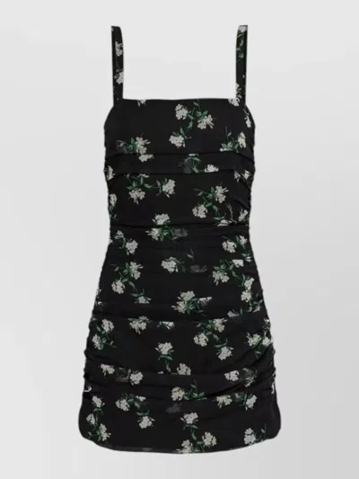 Dolce & Gabbana Dress Square Neckline Sleeveless Mini Floral In Black
