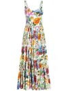 Dolce & Gabbana Multicolor Long Dress With All-over Floral Print In Cotton Woman In White