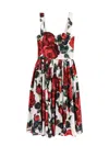 Dolce & Gabbana Women Midi Dress With Red Roses On A White Background In White